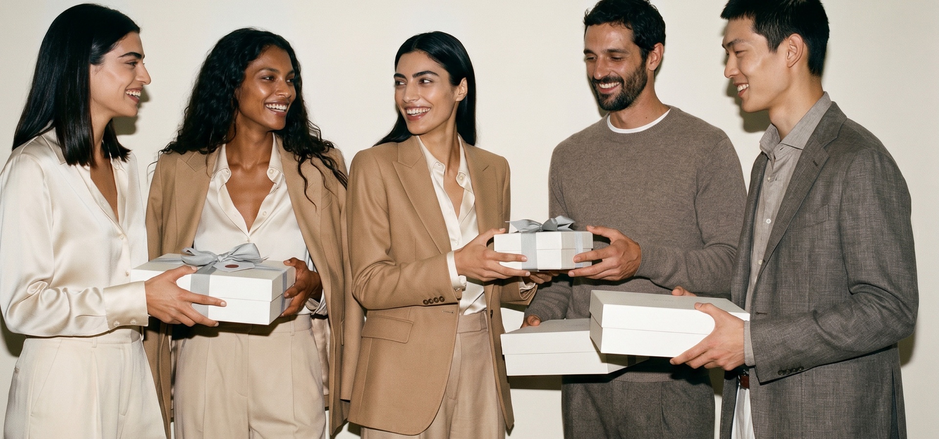 Friends exchanging Grivani gift boxes